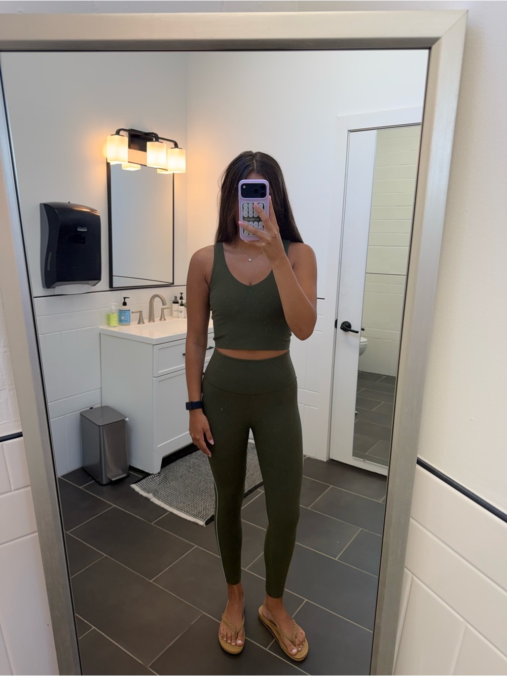 Women’s Olive Green High-Waist Leggings - Picture 2 of 5